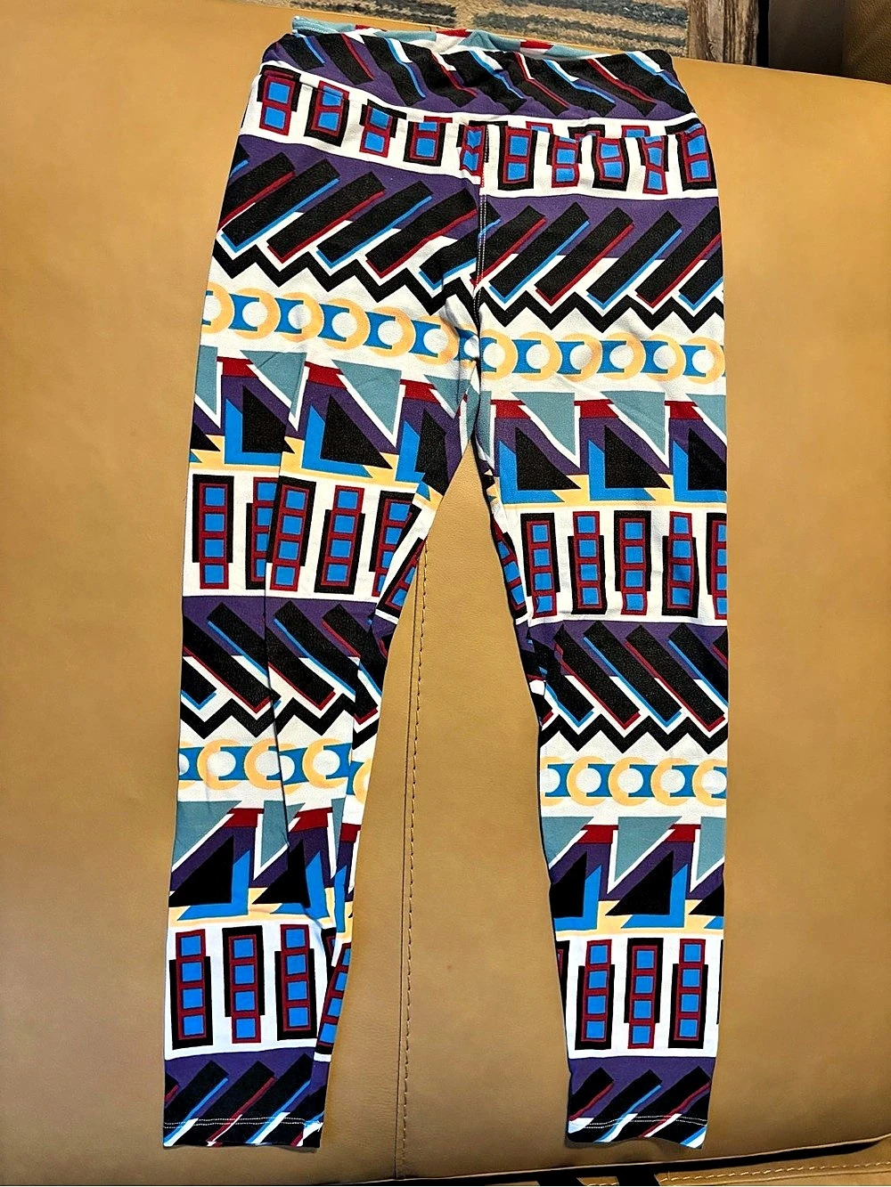 Lularoe Geometric Print Leggings in Black & Blue Like New